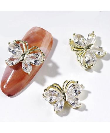 Dornail 5pcs Shiny Zircon 3D Butterfly Nail Charms - Gold Alloy Rhinestone Nail Art Decorations - Buy Online on GoSupps.com