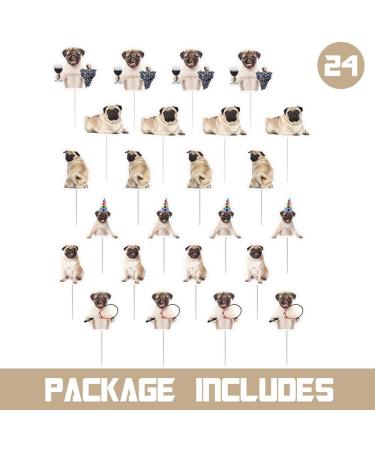 24 Pcs Decorations for Pug Cupcake Topper Dog theme Toppers Birthday Party Supplies - Buy Online on GoSupps.com