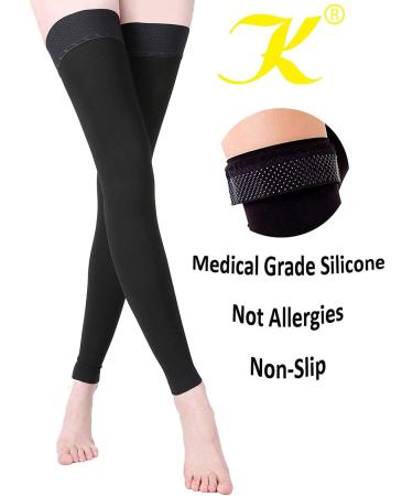 KEKING Footless Thigh High Compression Stockings 15-20mmHg - Black, Unisex, Anti-Slip Silicone Band - for Varicose Veins, Edema, DVT - Large (1 Pair) - Buy Online on GoSupps.com