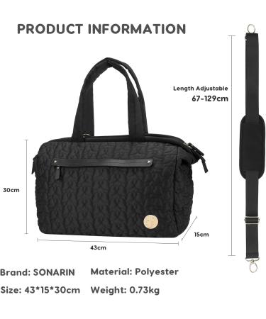 SONARIN Stylish Black Baby Nappy Changing Tote Bag | Large Capacity Multi-Pocket Diaper Satchel Messenger Bag | Travel-Friendly Design with Single Shoulder Strap - Buy Online on GoSupps.com