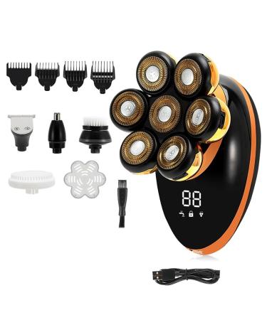 Head Shavers for Bald Men 5 in 1 7D Rechargeable Bald Head Shavers Kit for Men USB LED Display Electric Razor Heads Beard Ear Nose Hair Facial Trimmer (Color : Golden)