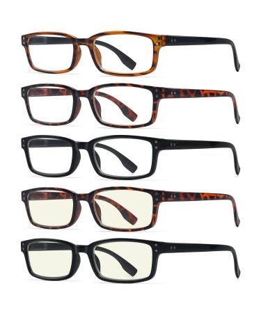 Eyekepper Readers 5-Pack Classical Rectangular Spring-Hinges Reading Glasses Include 2pcs Computer Glasses +2.0 +2.00 Mix