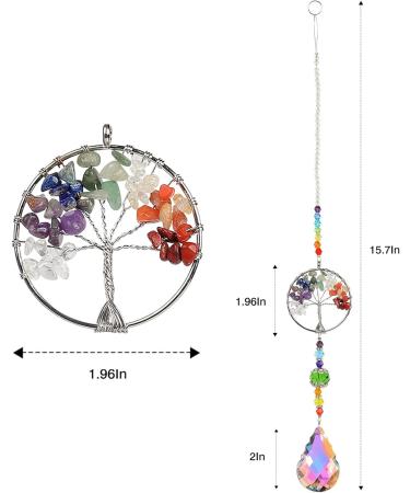 Chakra Healing Crystal Stone Sun Catcher Tree of Life Pendant - Natural Quartz Gemstone Rainbow Maker for Windows - Spiritual Gift for Women - Buy Online on GoSupps.com