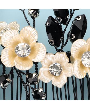 Kercisbeauty Ivory Rose Flower Black Crystals Beads Hair Comb Side Headpiece for Wedding Brides Women Girls Dancing Ball Prom Halloween Jewelry - Buy Online on GoSupps.com
