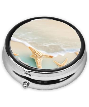 Beach Starfish Round Pill Box - 3 Compartments Portable Organizer for Travel & Purse | Ideal for On-the-Go Medication - Buy Online on GoSupps.com