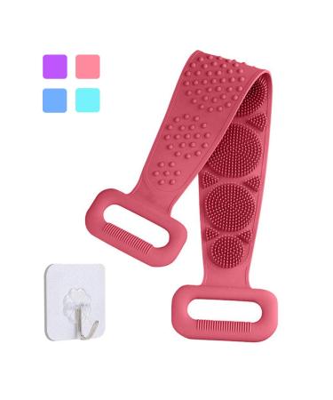 Linkland Silicone Back Scrubber for Shower  Soft Bath Belt Scrubber  Eco-Friendly  Durable  Exfoliating and Removing Impurities  Maintaining Skin Vitality (pink)