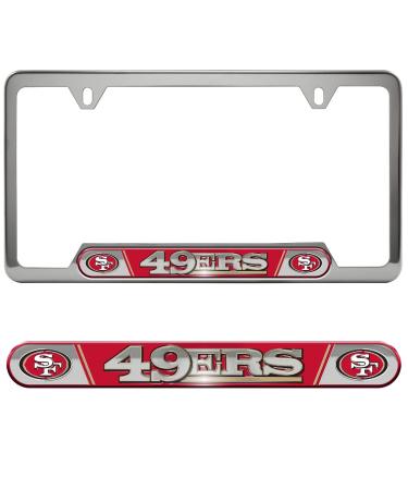 FANMATS NFL Embossed License Plate Frame, Stainless Steel Frame with Stamped Aluminum Team Logo Inserts, 6.25in x 12.25in San Francisco 49ers