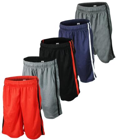 BROOKLYN VERTICAL Boys 5-Pack Athletic Mesh Basketball Shorts with Pockets| Sizes 2T to 14/16 18-20 Combo a