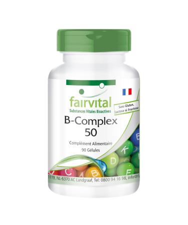 Fairvital | Vitamin B Complex - box of 3 months - with Vitamin B1, B2, B3, B6, B12, folic acid, choline, inositol and Biotin - VEGAN - Highly dosed - 90 capsules