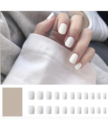 Justotry 24-Piece White Angular Press-On Nails | Glossy Short French Fake Nails for Women | Stylish Square Artificial Fingernails - Buy Online on GoSupps.com