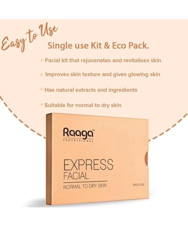 Raaga Professional Express Single Use Facial Kit | For Dry Dull Skin | 6-Step Skincare Set At Home | Cleanser Scrub Toner Massage Gel Face Mask & Sunscreen | 35g/1.23 Oz - Buy Online on GoSupps.com