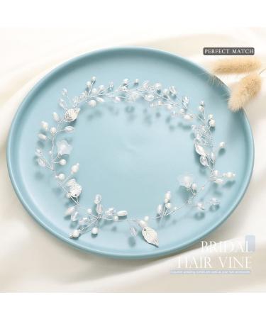 EASEDAILY Silver Leaf Flower Bride Wedding Hair Vine with Pearl Accents - 15.7inch Headpiece for Women and Girls - Buy Online on GoSupps.com