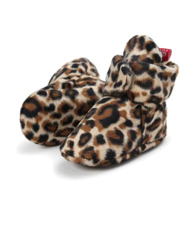 EDOTON Unisex Newborn Winter Boots Warm Stripe Bootie Non-Slip Sole Soft Stay On Ajustable Bootie Sock 6-12 Months Leopard