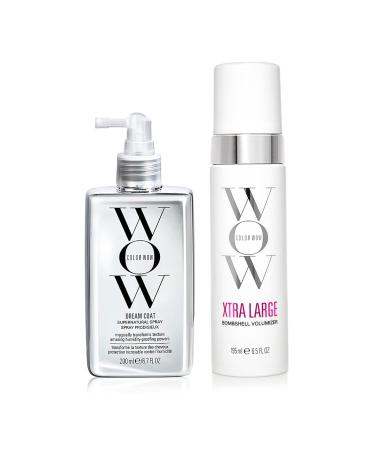 COLOR WOW Long-Lasting Blow Dry Bundle Blowouts that last for days Go big with Xtra Large Volumizer and go frizz-free with Dream Coat anti-frizz spray heat protection.
