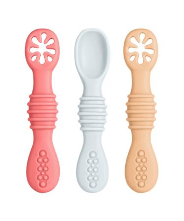 Vicloon Baby Fork and Spoon Set 3Pcs Silicone Spoon Baby Weaning Spoon Set Self Feeding Utensil Easy Grip Toddler Cutlery Kit Soft Baby Spoon for Infant Toddler (Grey/Orange/Pink) - Buy Online on GoSupps.com