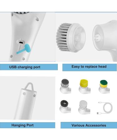 Handheld Electric Cleaning Brush with 5 Changing Heads Floor Scrubber USB Charging 360 Vibration Cleaning Stove Cleaning Brush for Cleaning Tile Floor Window - Buy Online on GoSupps.com