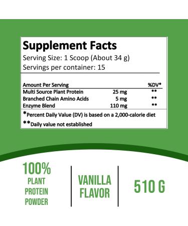 Organic Plant Protein Powder - Vanilla Flavor Gluten Free Dairy Free Soy Free - 17.99oz | Best International Shipping - Buy Online on GoSupps.com
