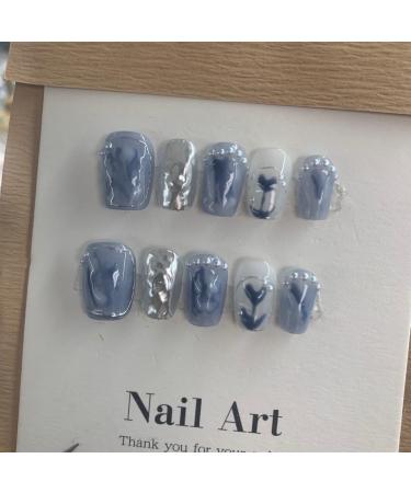 Cute Fake Nail Metal Short Style Halo Dyed Ice Transparent Finished Nail Beauty Handmade Wearable Nail Detachable (Color : A Size : M) 1 count (Pack of 1) A - Buy Online on GoSupps.com