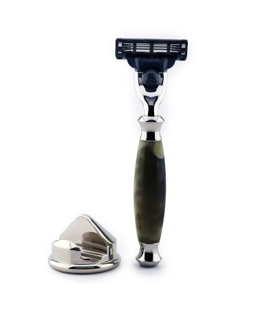 Luxurious Synthetic Horn Tri-Edge Razor & Stand | Premium Resin Handle & Chrome-Plated Holder - International Shipping - Buy Online on GoSupps.com