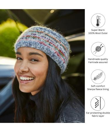 Pachamama Women Wool/Mohair Ear Warmer Headband Fleece Lined Handknitted Striped Multicoloured One-Size Handmade Fair Trade - Buy Online on GoSupps.com