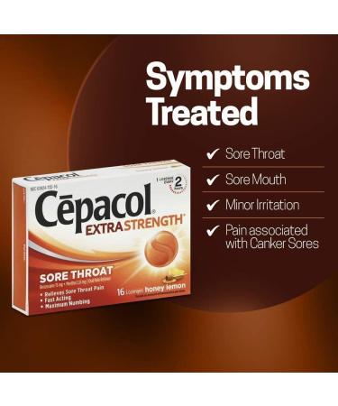 Cepacol Extra Strength Sore Throat Lozenges - Powerful Symptom Relief, Oral Pain Reliever - Honey Lemon Flavor, 16 Count - Pack of 1 - Buy Online on GoSupps.com