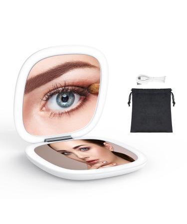 TIMCHASER Magnifying Travel Makeup Mirror  1X/10X Magnification Compact Mirror  Dimmable 2-Sided Illuminated Folding Mirror  USB Rechargeable  Portable for Handbag  Purse  Pocket