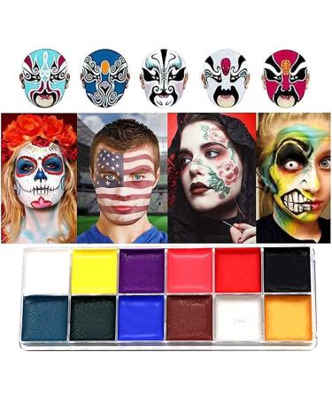 Professional Oil Based Face Paint Palette Set - 12 Flash Colors for Adults, Halloween Makeup & Cosplay - Buy Online on GoSupps.com
