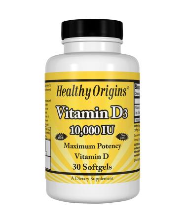 Healthy Origins Vitamin D3 10,000 IU (Non-GMO), 30 Softgels 30 Count (Pack of 1)