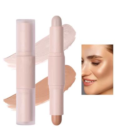2 Color Double-Headed Cream Contour Stick Concealer Sticks Waterproof & Long Lasting Highlight & Contour Stick Face Primer Corrector Makeup Kit for Women(Light) W01
