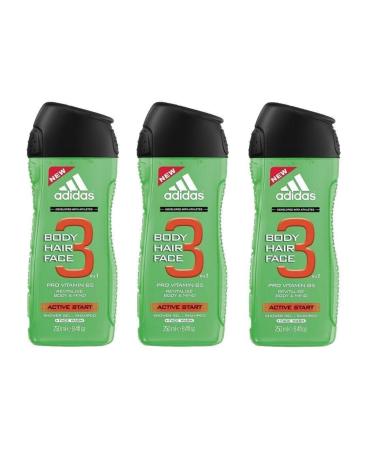 adidas Pack Of 3 Active Start 3 In 1 Shower Gel Shampoo & Face Wash 250Ml Each - Buy Online on GoSupps.com