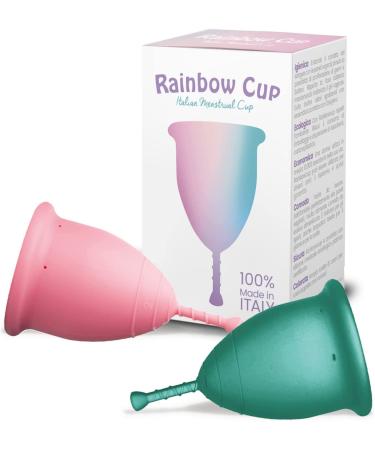 Rainbow Cup Menstruation cups from medical silicone made in Italy Taglia 2 Semitonica + Taglia 2 Semitonica Ciclamini + Raggio di Sole 2 Unit (Confezione da 1)