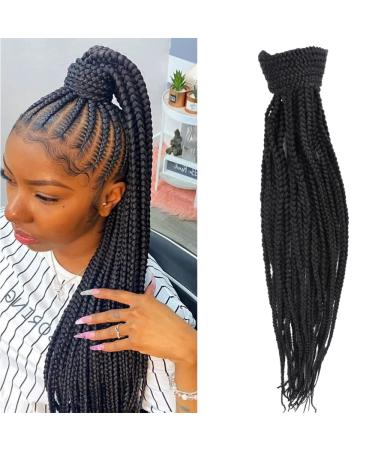 26 inch Box braids Ponytail Drawstring Ponytail Extension Hairpieces Clip in Braided Ponytail Jumpo Box Braids Clip in Braided Pony Tail Hair Extensions for Black Women 26 Inch 1B