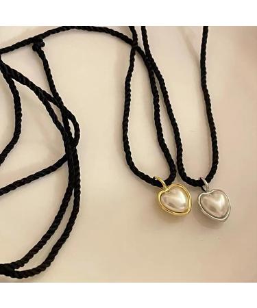Vsilay Y2K Pearl Heart Necklace - Adjustable Black Rope Chain for Women & Teen Girls | Trendy Gold Accessory - Buy Online on GoSupps.com