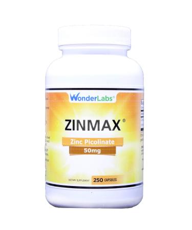 Wonder Laboratories Zinc Picolinate 50 mg | Zinmax Top Form of Zinc in Terms of Absorption for Immune Support 250 Capsules