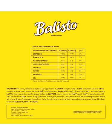 BALISTO - Cereal and Milk Chocolate Biscuit Bar - Honey & Almond Flavor - Pack 10 x 18.5 g - Buy Online on GoSupps.com