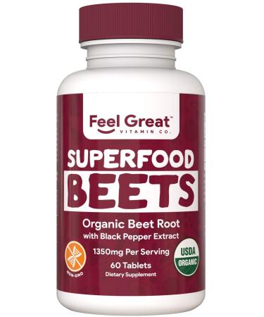 Organic Beet Root Powder Supplements (Tablets) by Feel Great Vitamin Co.| Beets Nitric Oxide Supplement | Red Beet Powder Support Healthy Circulation with Natural Nitrates for Natural Energy*