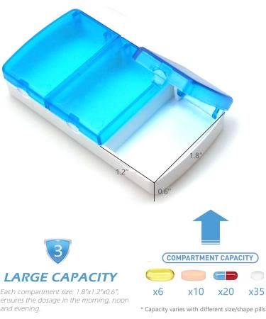 VOFOON Small Pill Organizer - 3 Times Daily | Travel Pill Box 2 Pack | Portable 3 Compartment Medicine Case for Vitamins & Supplements - Buy Online on GoSupps.com