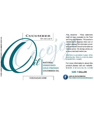 Dr Joe Lab Cucumber Seed Oil - 100% Pure Cold Pressed Carrier Oil for Skin Hair & Beard - 1 Gallon Non-GMO Unrefined Moisturizer - Buy Online on GoSupps.com