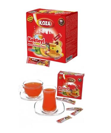 Koza instant beverage powder stick individually packaged 50 pack |Powder for hot or cold drink |Turkish tea |Ice Tea powder |Iced tea |Fruit tea |Cay |Teepulver |(Mixed fruits)