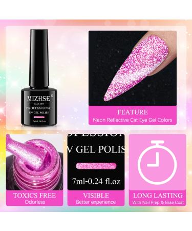 MIZHSE Neon Reflective Cat Eye Gel Nail Polish Set - Fluorescent Glitter Magnetic Neon Gel Varnish - Buy Online on GoSupps.com