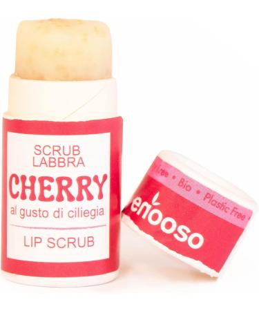 ENOOSO Cherry Lip Scrub - 10ml Moisturizing Exfoliating Balm with Cherry - Vitamin E for Dry and Chapped Skin - Organic Repairing Lip Balm - Natural Plastic-Free Vegan
