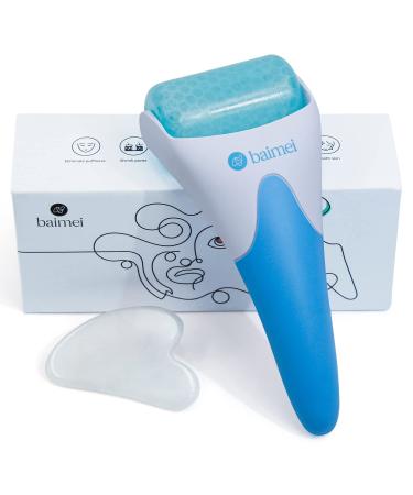 BAIMEI Ice Roller and Gua Sha for Face & Eye Puffiness Relief, Cooling Face Roller Skin Care Face Massager Blue and White