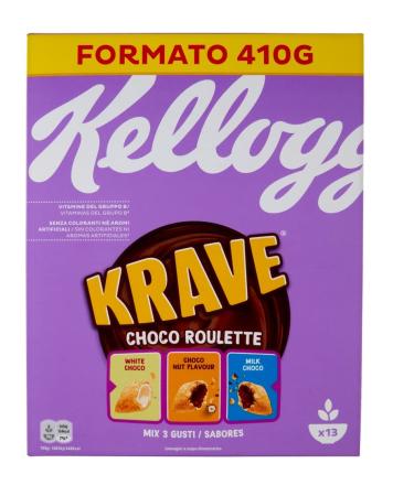 Kellogg's 3x Kelloggs Krave Choco Roulette Cerealia bundle wheat oats and rice with milk chocolate filling 410 g
