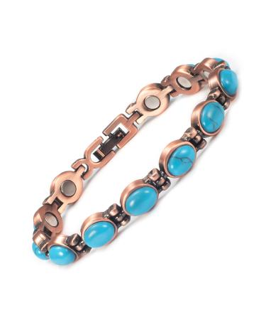 Yinox magnetic therapy arthritis copper bracelet for women effectively relieves arthritis and wrist pain lodged with Turkish turquoise combines fashion and health (3500 gauss) (D) - Buy Online on GoSupps.com