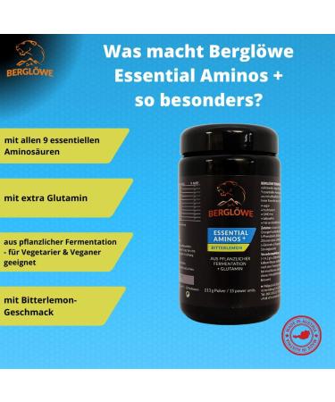 Berglwe Essential Aminos+ | Plant-Based EAA Powder with Extra Glutamine | 9 Essential Amino Acids | Vegan Bitterlemon 213g - International Shipping Available - Buy Online on GoSupps.com