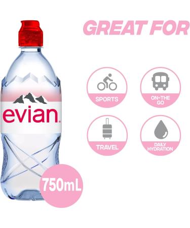 Evian Eau min rale eau potable naturellement filtr e 750 ml d'eau en bouteille fabriqu e par la nature tui de 12 bouteilles d'eau de 750 ml avec bouchon de sport - Buy Online on GoSupps.com