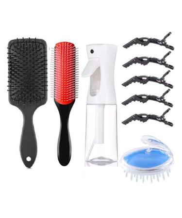 Verwxn hairbrush set for curly hair with paddle brushes 9-row hair brush hair spray bottle scalp massage brush and hair clips for natural hair/wavy/dry/long 9in1-B