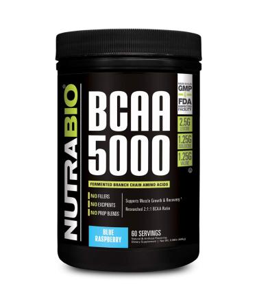 NutraBio BCAA 5000 Powder - Vegan Fermented BCAAs - Supports Lean Muscle Growth, Recovery, Endurance - Zero Fat, Sugar, and Carbs - 60 Servings - Blue Raspberry Blue Raspberry 60 Servings (Pack of 1) - Buy Online on GoSupps.com