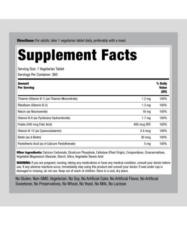 Piping Rock Vitamin B-100 Complex - 360 Vegetarian Tablets | Non-GMO & Gluten Free - Buy Online on GoSupps.com