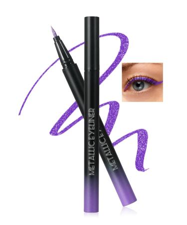Metallic Glitter Waterproof Liquid Eyeliner Purple Sparkling Shimmer Eyeliner High Pigmented Colored Eye Liner Pencil Long Lasting Silky Smooth Ultra-Fine Tip Smudge-proof Delineador De Ojos-02 02 Purple